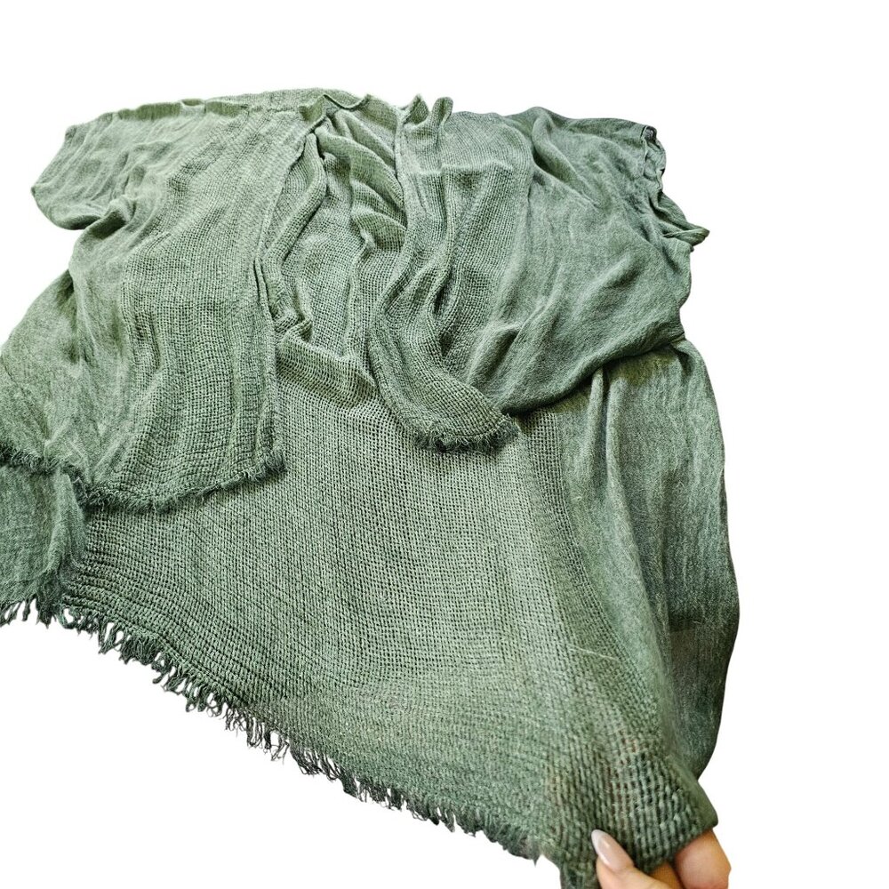 Free People Green Open Knit Lightweight Scarf Wrap Shawl Fringed Edges OS